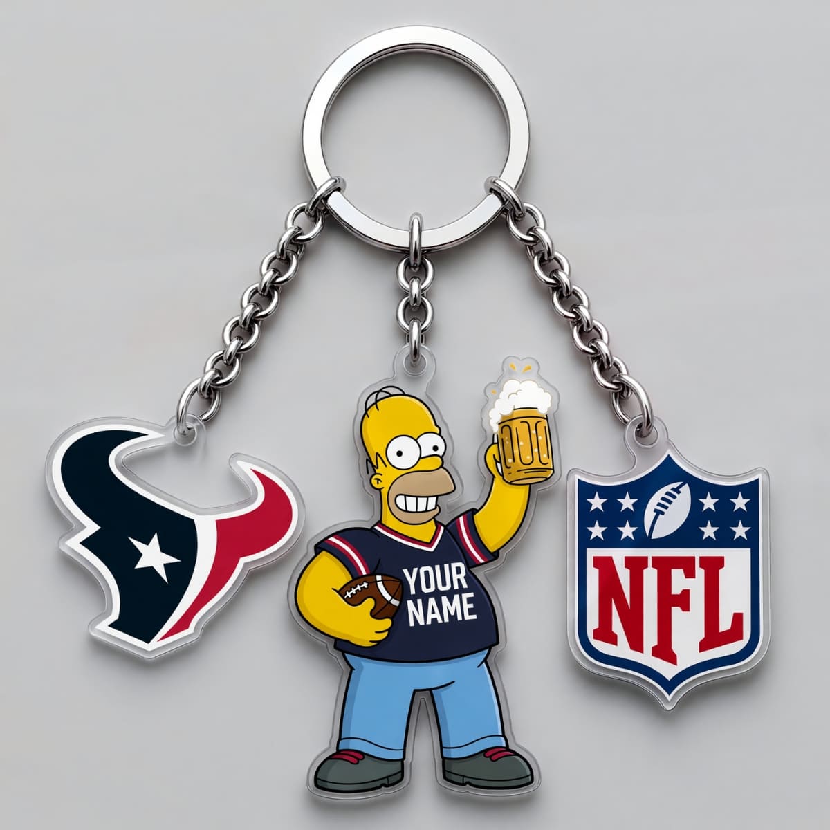 Personalized Houston Texans x The Simpsons Triple Charm Keychain - Custom Name | NFL Fan Gift