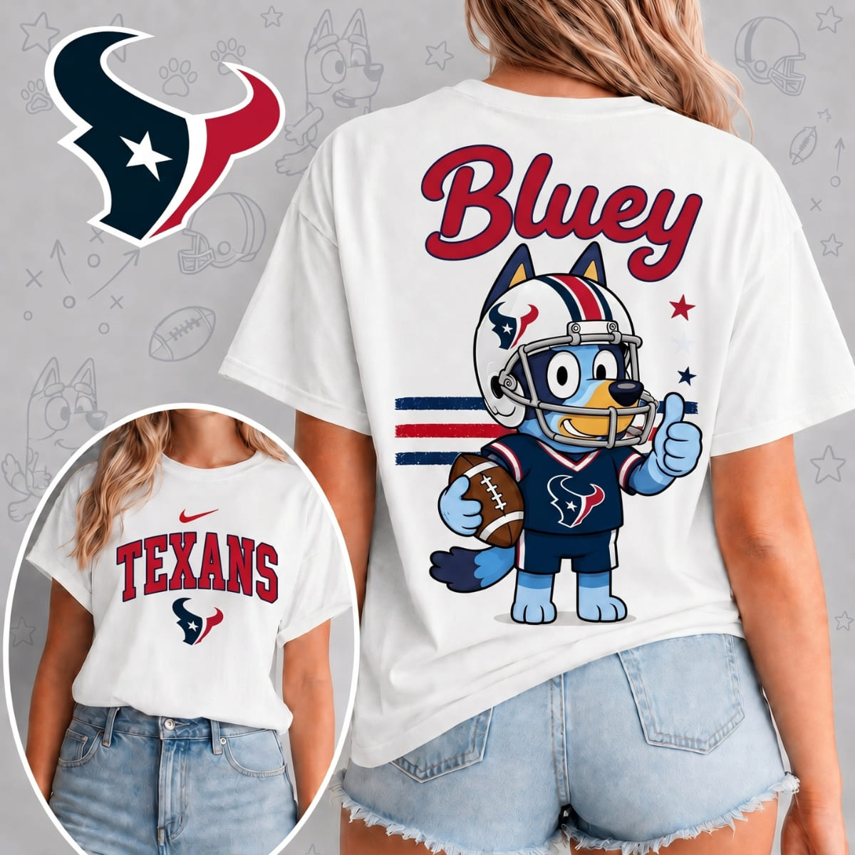 Houston Texans x Bluey Football Game Day Unisex T-Shirt – NFL Fan Outfit