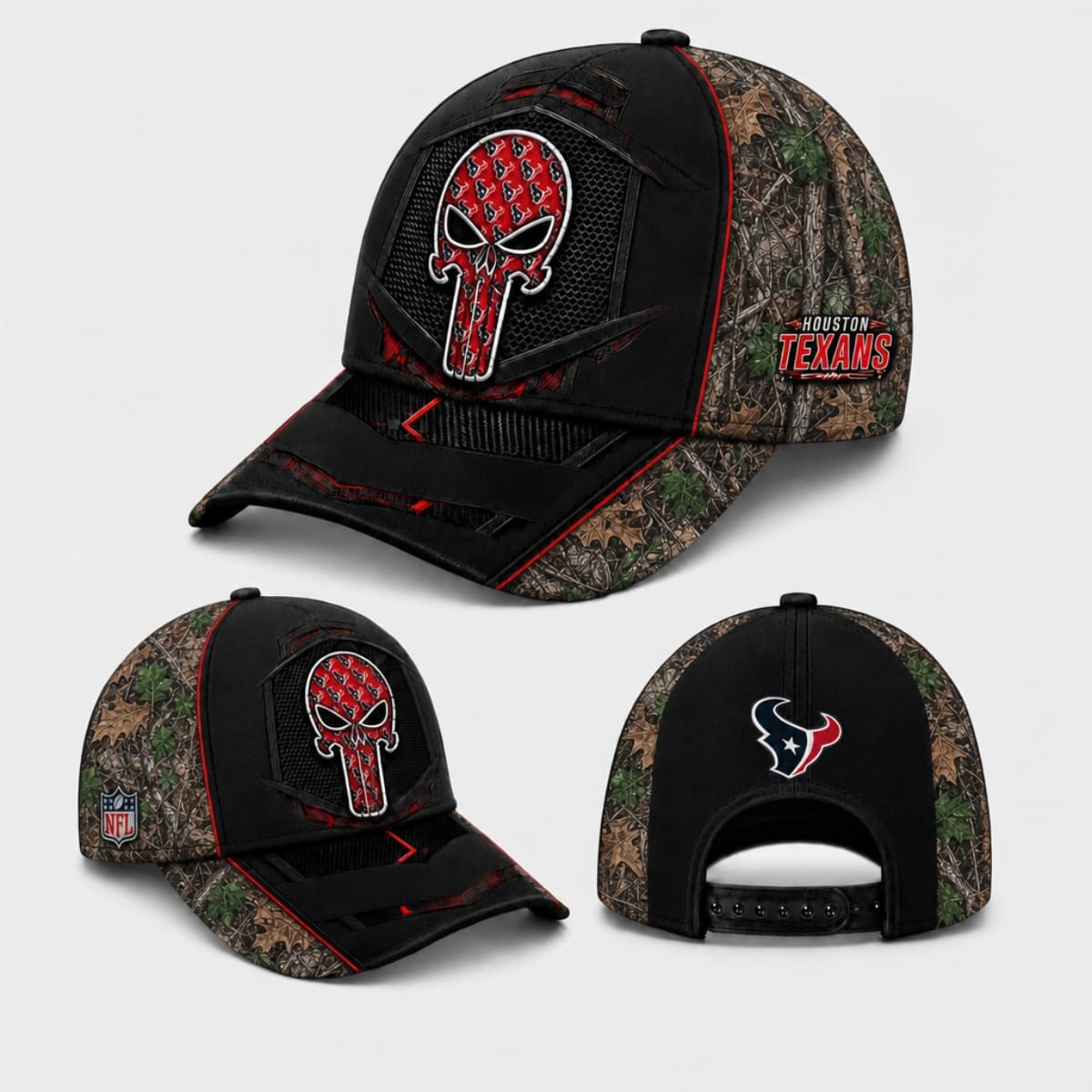 Houston Texans Tactical Camo Skull Cap – Custom Name | NFL Fan Outfit