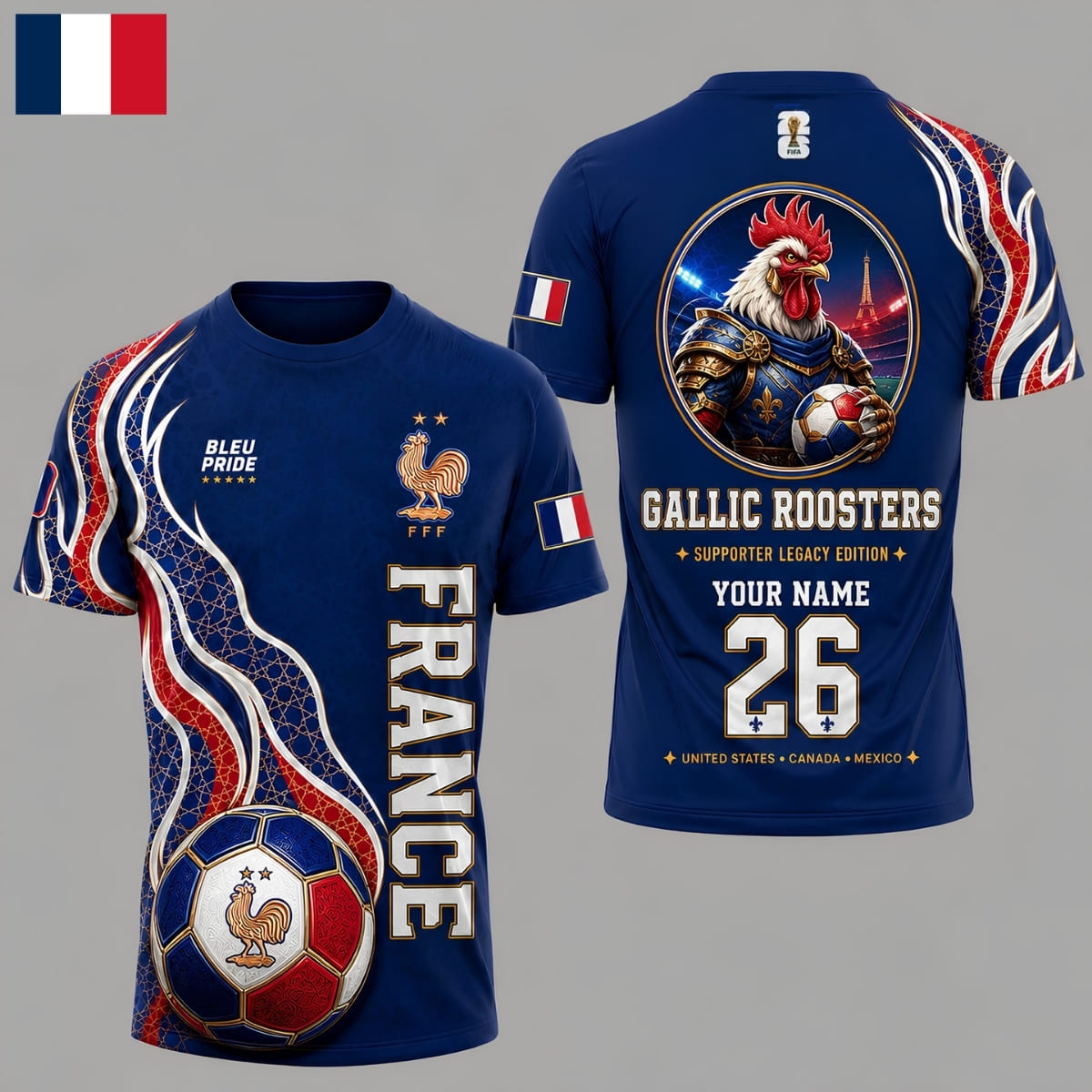 Personalized France Gallic Roosters World Cup 2026 Unisex T-Shirt – Custom Name & Number