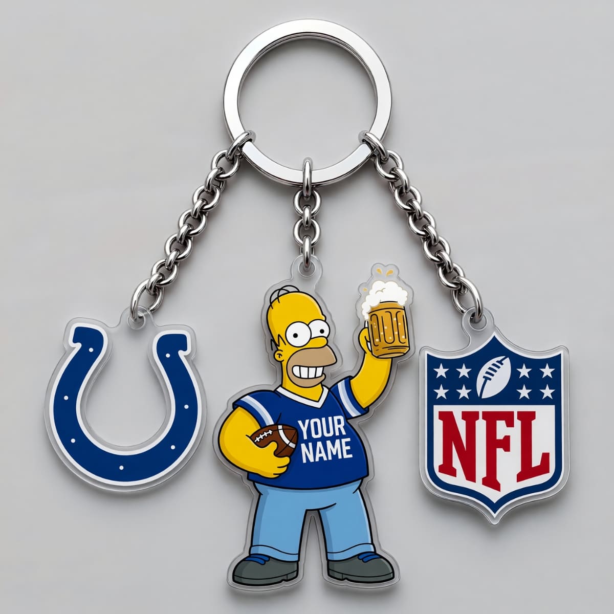 Personalized Indianapolis Colts x The Simpsons Triple Charm Keychain - Custom Name | NFL Fan Gift