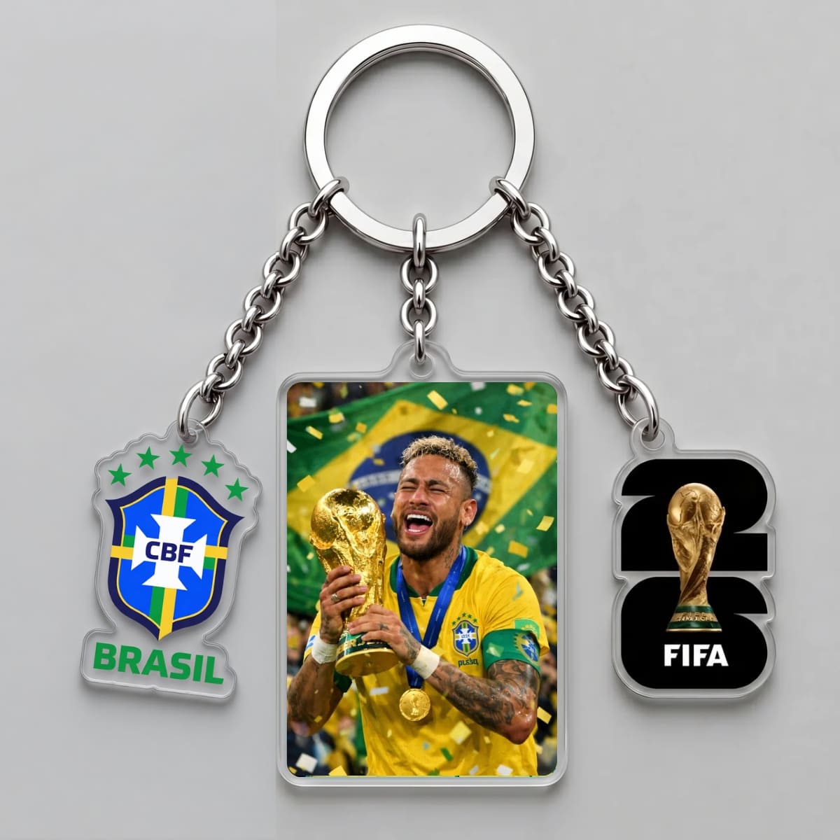 Neymar Júnior Brazil Trophy Celebration Triple Charm Keychain | World Cup 2026