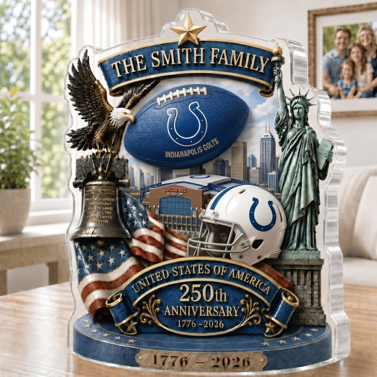 Personalized Indianapolis Colts America 250 Family Legacy Acrylic Plaque – Custom Family Name | NFL Fan Gift