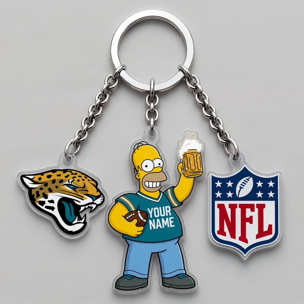 Personalized Jacksonville Jaguars x The Simpsons Triple Charm Keychain - Custom Name | NFL Fan Gift