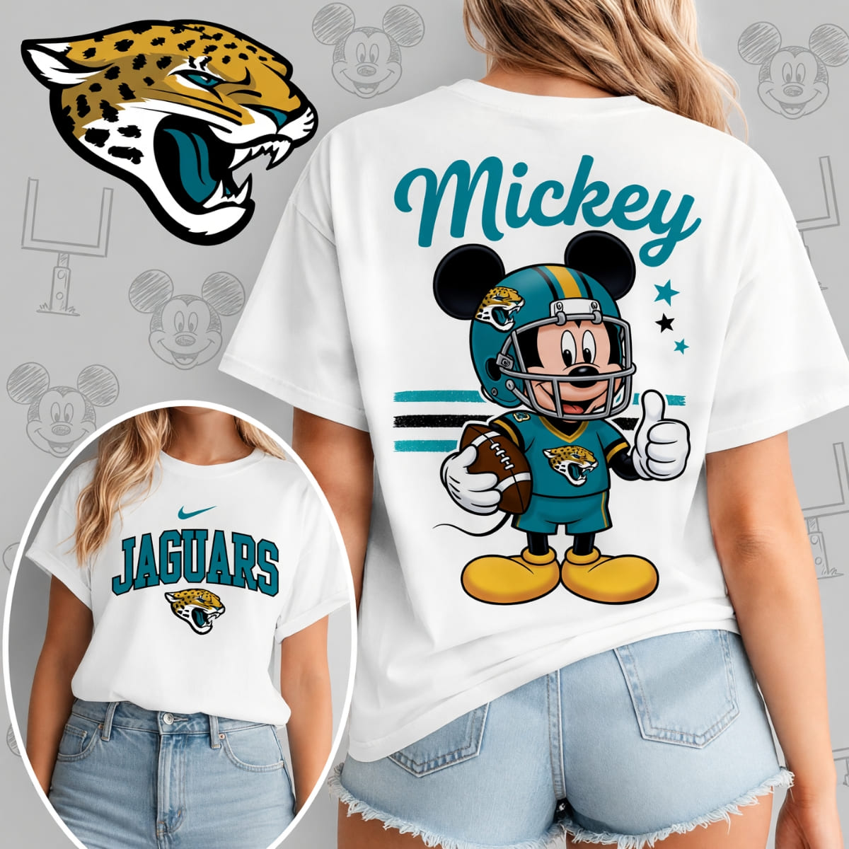 Jacksonville Jaguars x Mickey Mouse Football Game Day Unisex T-Shirt – NFL Fan Outfit
