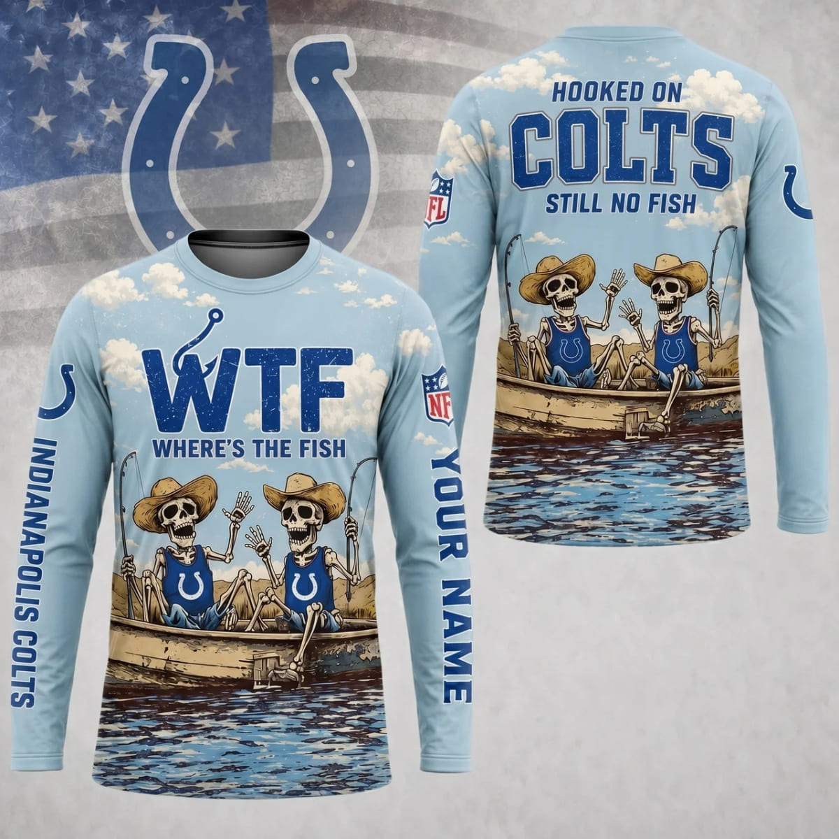 Personalized Indianapolis Colts Where’s The Fish Long Sleeve Shirt – Custom Name | NFL x Fishing