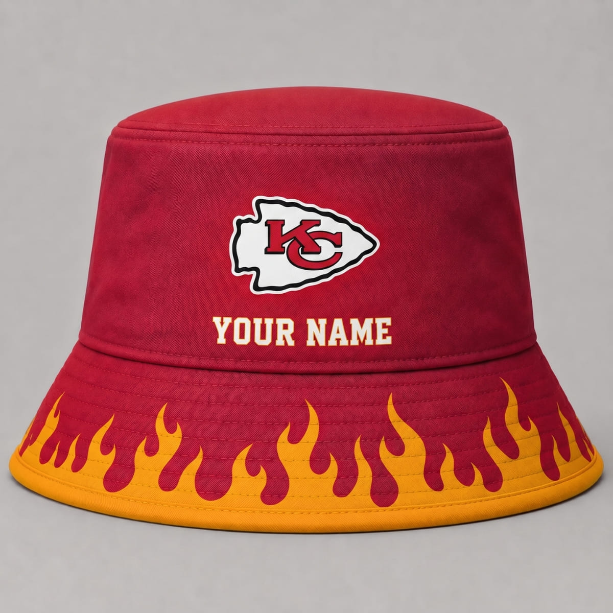 Personalized Kansas City Chiefs Flame Brim Bucket Hat – Custom Name | NFL Fan Outfit