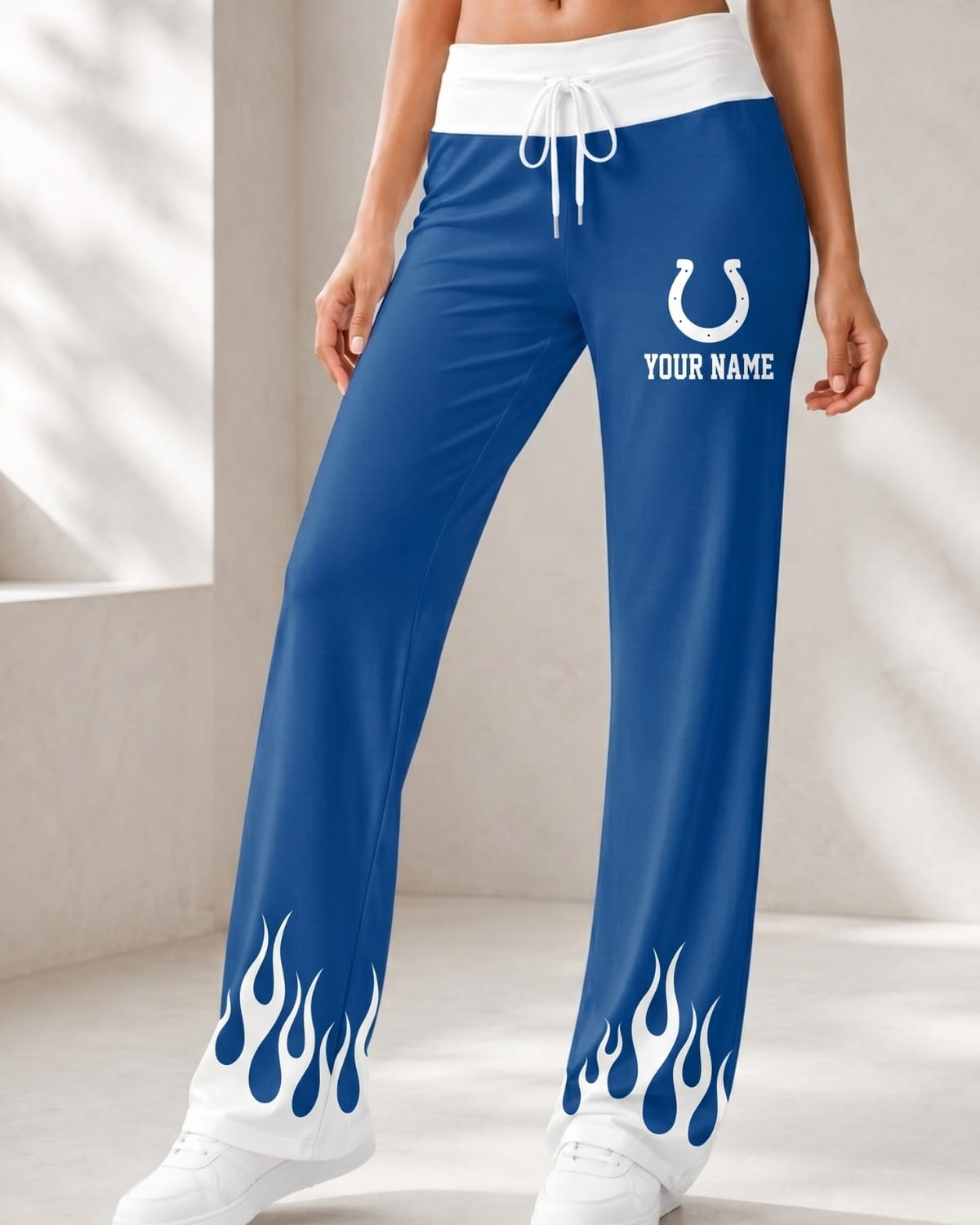 Personalized Indianapolis Colts Flame Hem Comfy Women’s Pants – Custom Name | NFL Fan Outfit