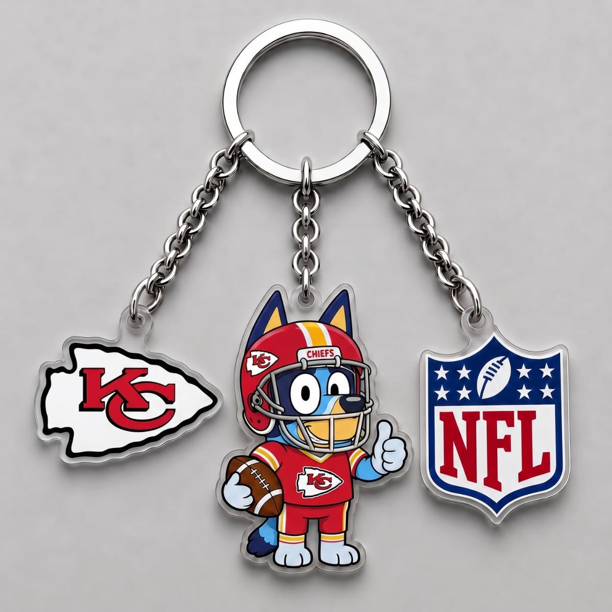 Kansas City Chiefs x Bluey Triple Charm Keychain | NFL Fan Gift