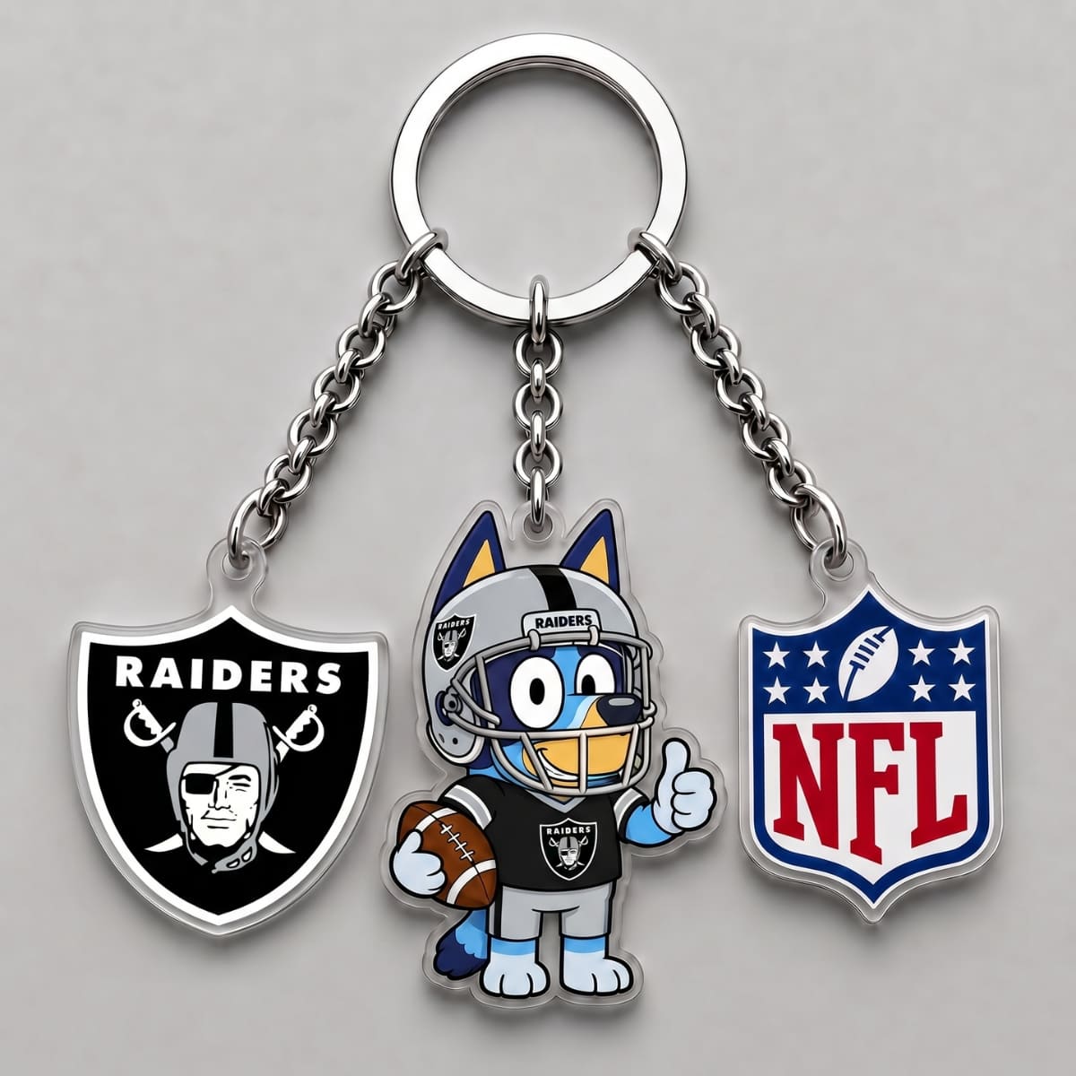 Las Vegas Raiders x Bluey Triple Charm Keychain | NFL Fan Gift