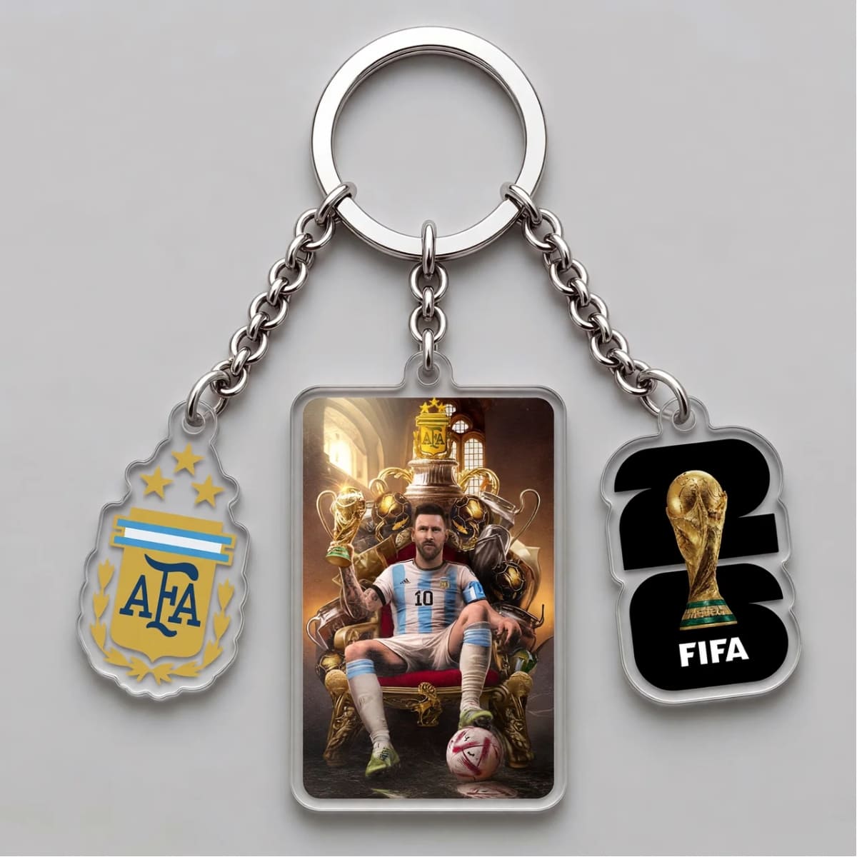 Lionel Messi Champion Golden Throne Triple Charm Keychain | World Cup 2026