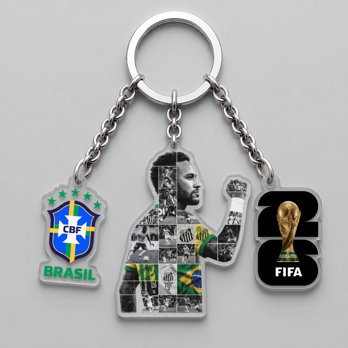 Neymar Jr. Brazil Legacy Collage Triple Charm Keychain | World Cup 2026