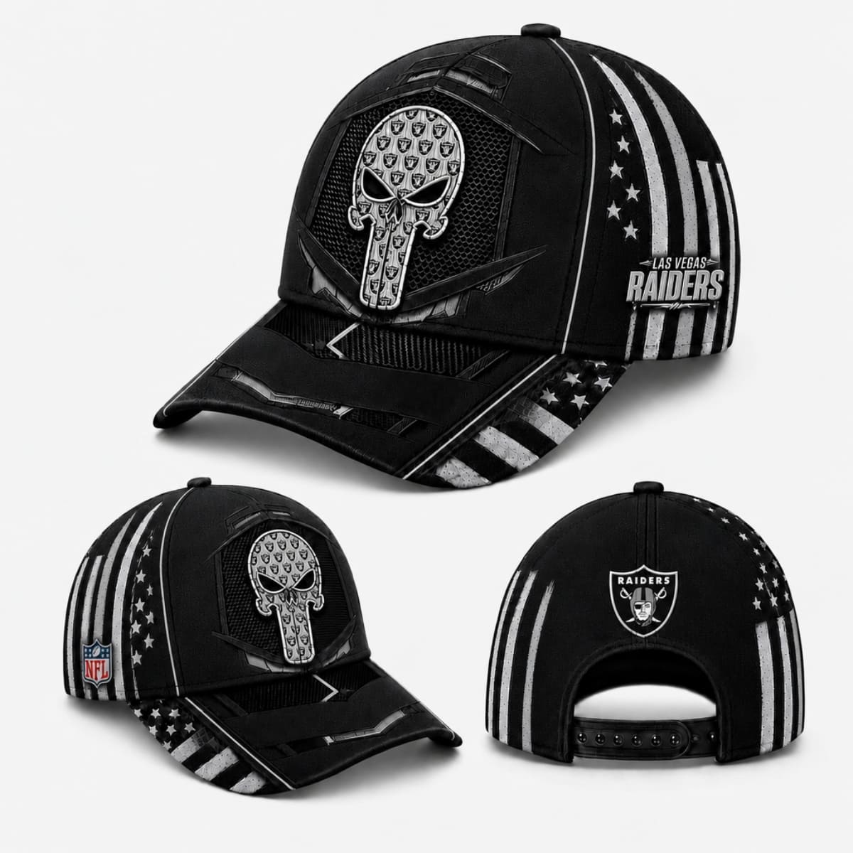 Personalized Las Vegas Raiders Tactical Skull Cap – Custom Name | NFL Outfit