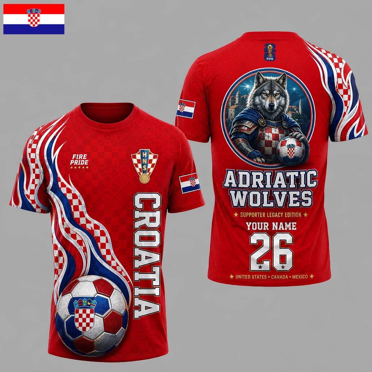 Personalized Croatia Adriatic Wolves World Cup 2026 Unisex T-Shirt – Custom Name & Number
