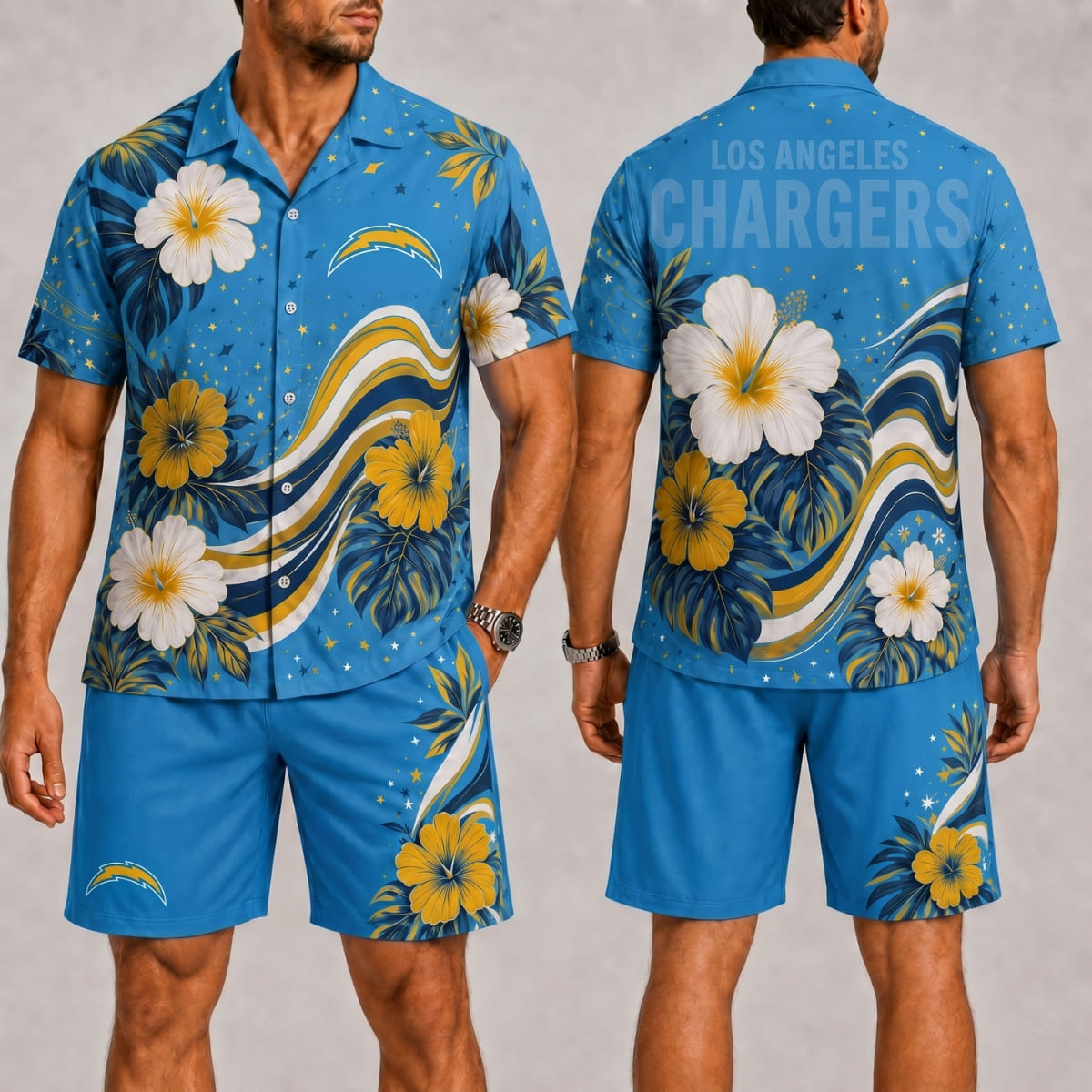 Los Angeles Chargers Aloha Blitz Hawaii Shirt & Shorts Set – NFL Fan Outfit