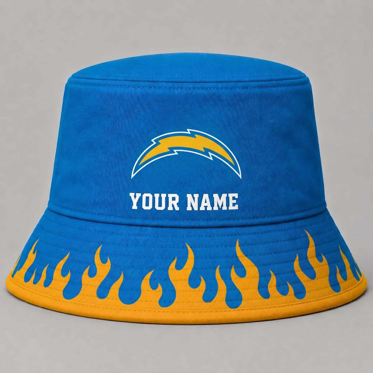 Personalized Los Angeles Chargers Flame Brim Bucket Hat – Custom Name | NFL Fan Outfit