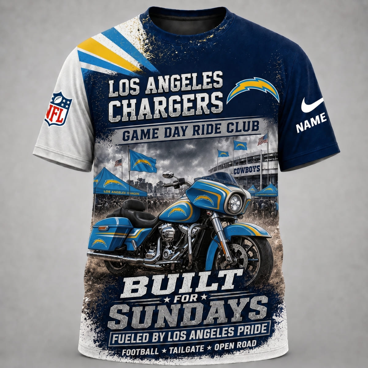 Personalized Los Angeles Chargers Game Day Ride Club Unisex T-Shirt – Custom Name | NFL Fan Outfit
