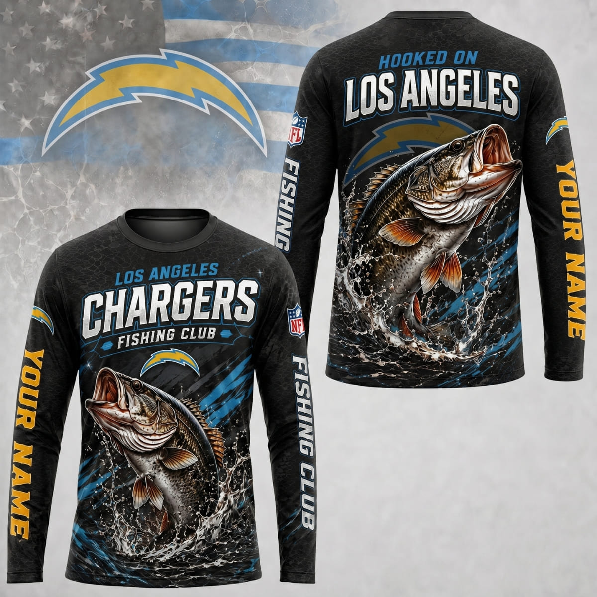 Personalized Los Angeles Chargers Fishing Club Long Sleeve Shirt – Custom Name | NFL x Fishing
