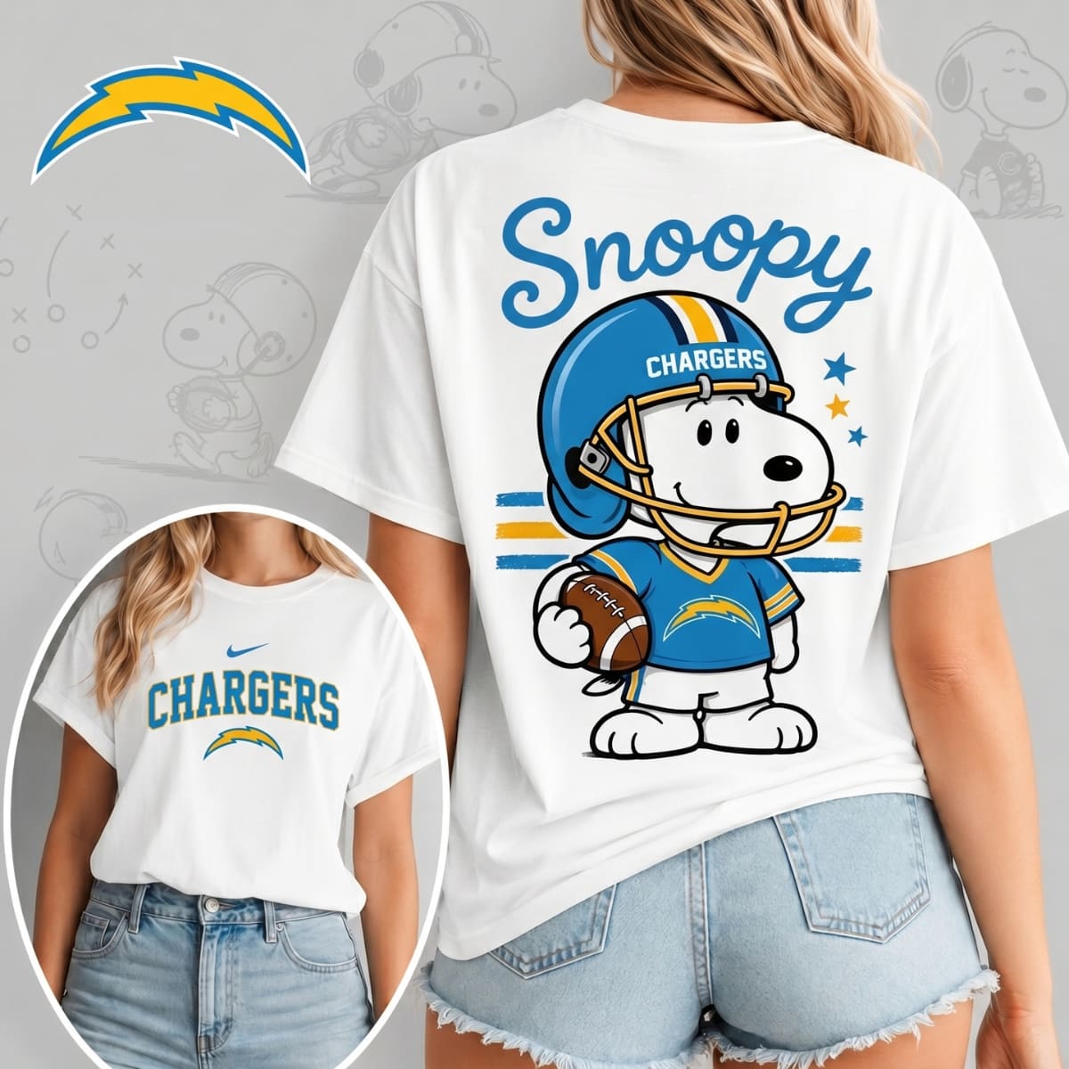 Los Angeles Chargers x Snoopy Football Game Day Unisex T-Shirt – NFL Fan Outfit