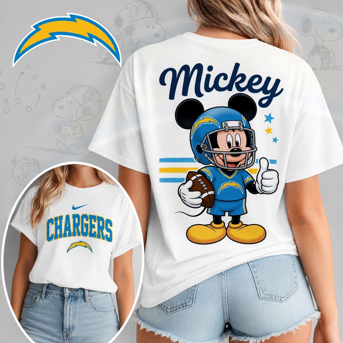 Los Angeles Chargers x Mickey Mouse Football Game Day Unisex T-Shirt – NFL Fan Outfit