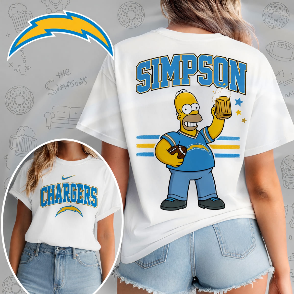 Los Angeles Chargers x The Simpsons Football Game Day Unisex T-Shirt – NFL Fan Outfit