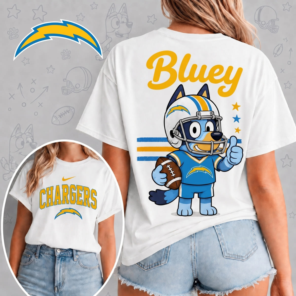 Los Angeles Chargers x Bluey Football Game Day Unisex T-Shirt – NFL Fan Outfit