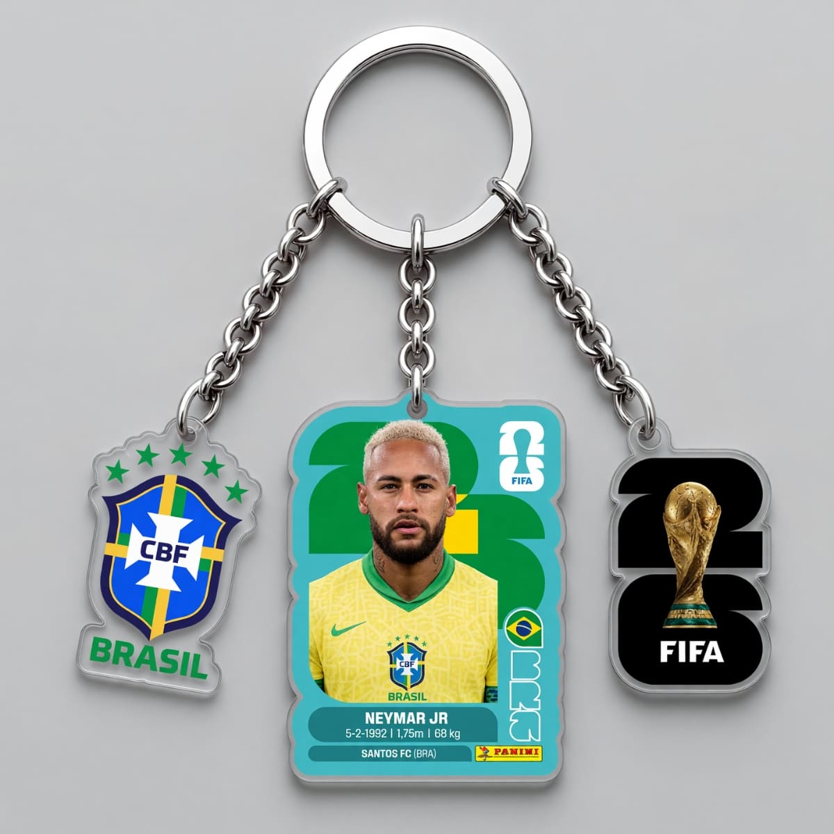 Neymar Jr. Brazil Classic Player Card Triple Charm Keychain | World Cup 2026