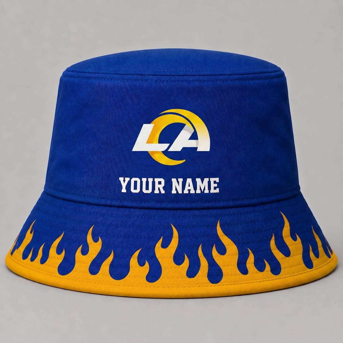Personalized Los Angeles Rams Flame Brim Bucket Hat – Custom Name | NFL Fan Outfit