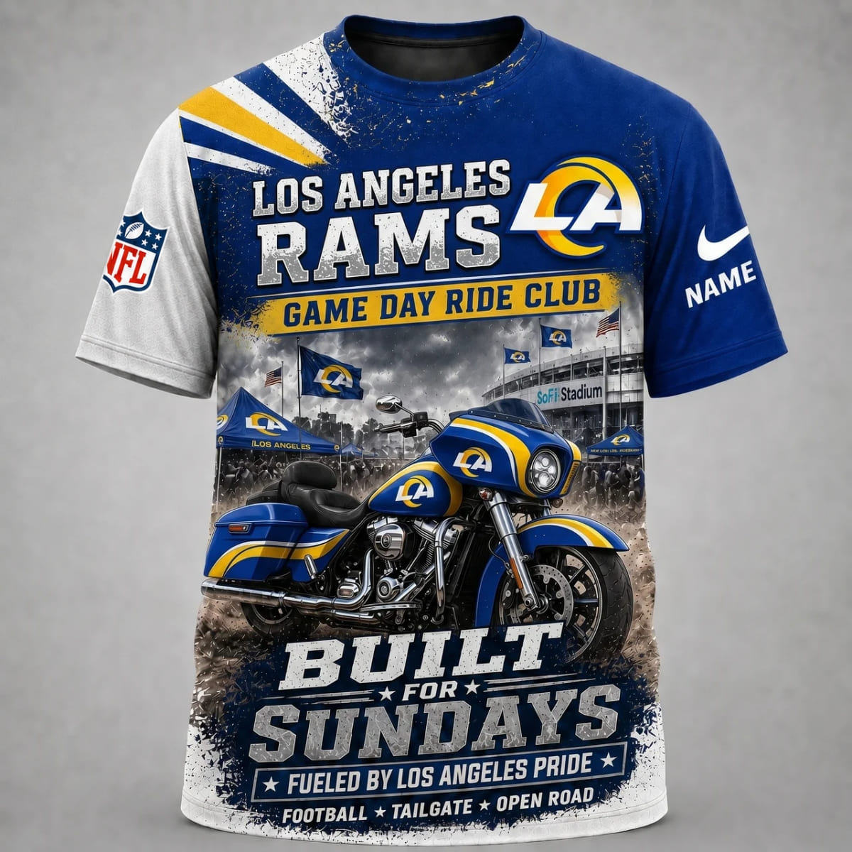 Personalized Los Angeles Rams Game Day Ride Club Unisex T-Shirt – Custom Name | NFL Fan Outfit