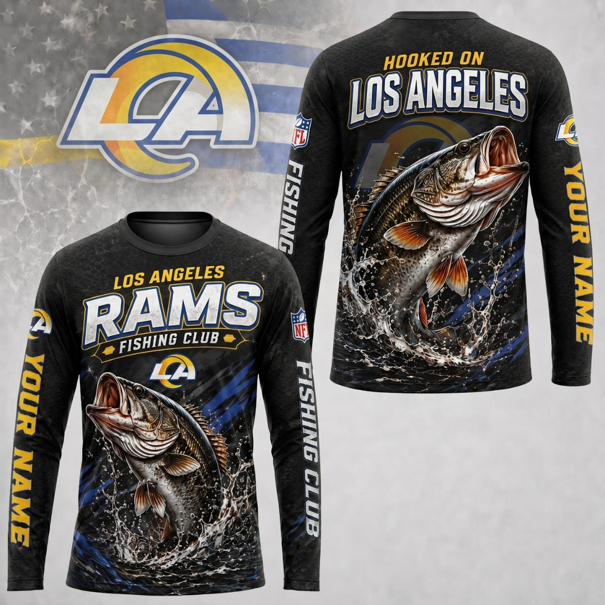 Personalized Los Angeles Rams Fishing Club Long Sleeve Shirt – Custom Name | NFL x Fishing