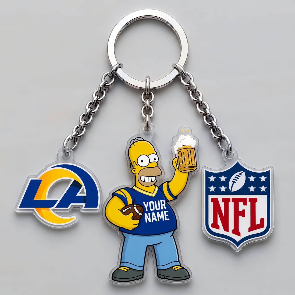 Personalized Los Angeles Rams x The Simpsons Triple Charm Keychain – Custom Name | NFL Fan Gift
