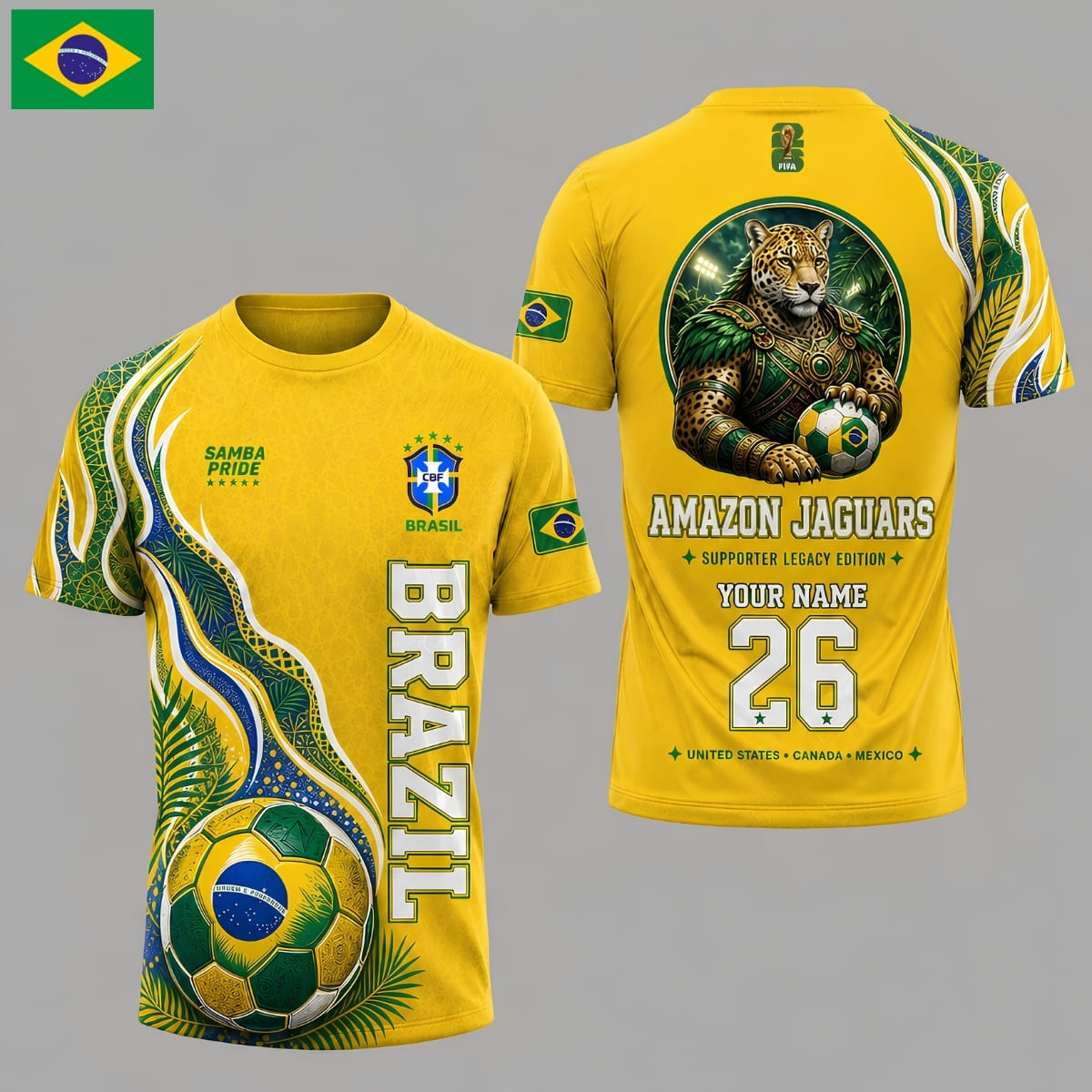 Personalized Brazil Amazon Jaguars World Cup 2026 Unisex T-Shirt – Custom Name & Number