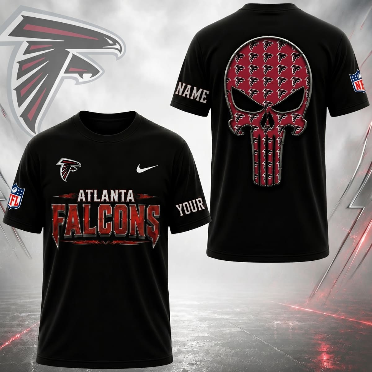 Personalized Atlanta Falcons Gridiron Skull Unisex T-Shirt – Custom Name | NFL Fan Outfit