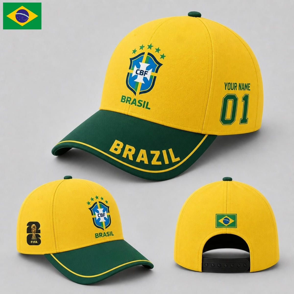Personalized Brazil Baseball Cap – Home Jersey Inspired - Custom Name & Number | World Cup 2026