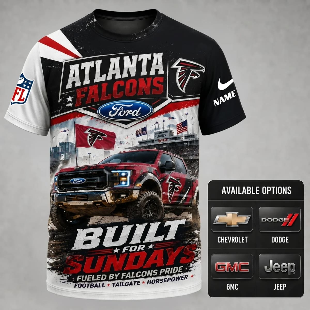 Personalized Atlanta Falcons Built for Sundays Unisex T-Shirt – Custom Name & Vehicle | NFL Fan Outfit