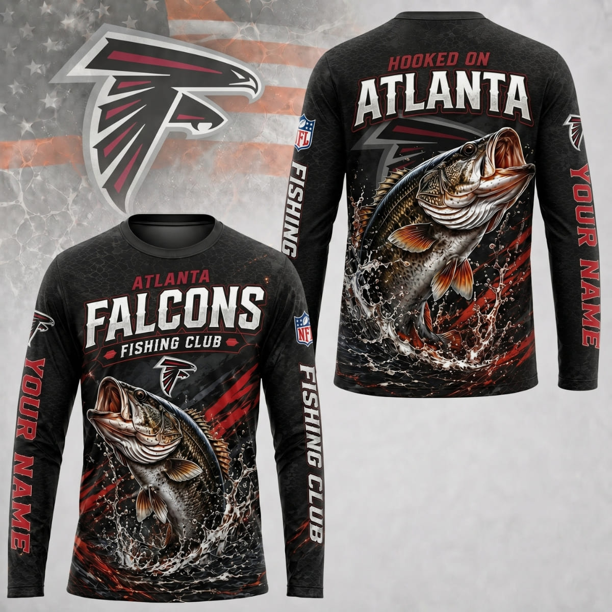 Personalized Atlanta Falcons Fishing Club Long Sleeve Shirt – Custom Name | NFL x Fishing