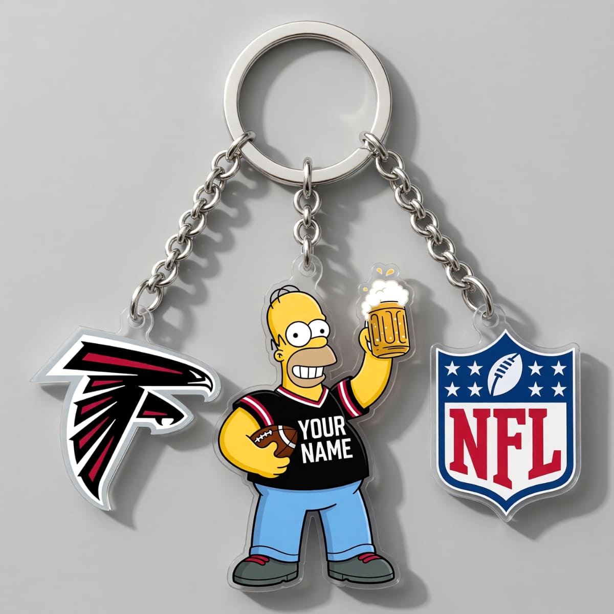 Personalized Atlanta Falcons x The Simpsons Triple Charm Keychain - Custom Name | NFL Fan Gift