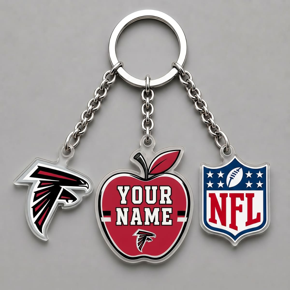 Personalized Atlanta Falcons Back to School Apple Triple Charm Keychain – Custom Name | NFL Fan Gift