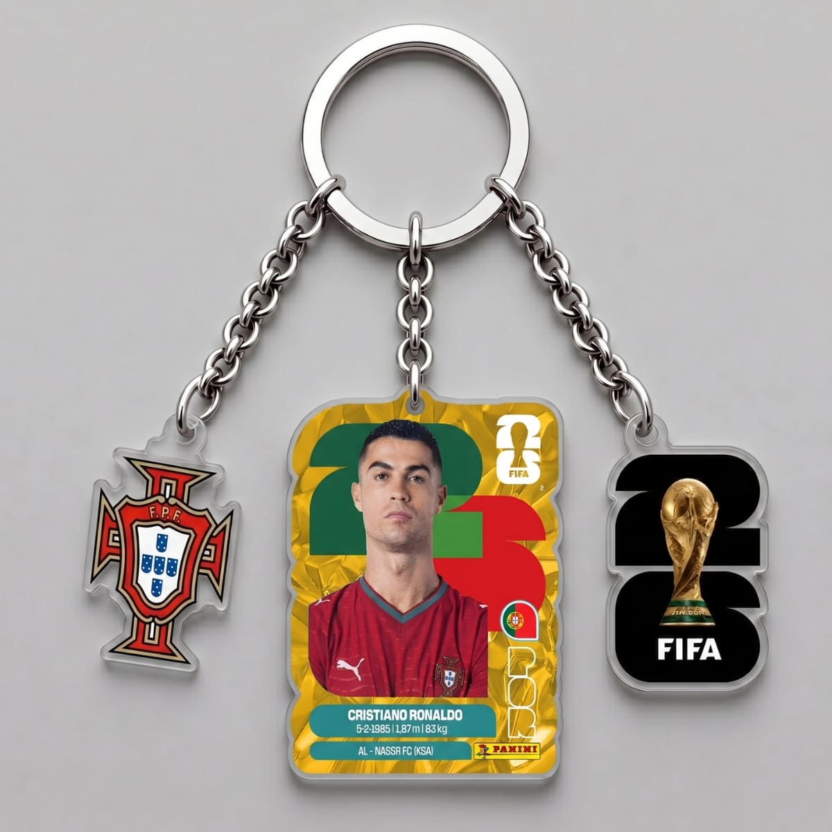 Cristiano Ronaldo Portugal Gold Player Card Triple Charm Keychain | World Cup 2026