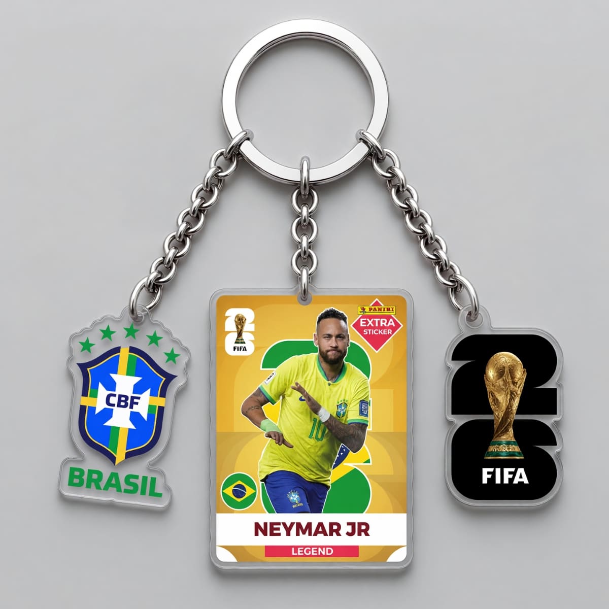 Neymar Júnior Brazil Legend Sticker Card Triple Charm Keychain | World Cup 2026
