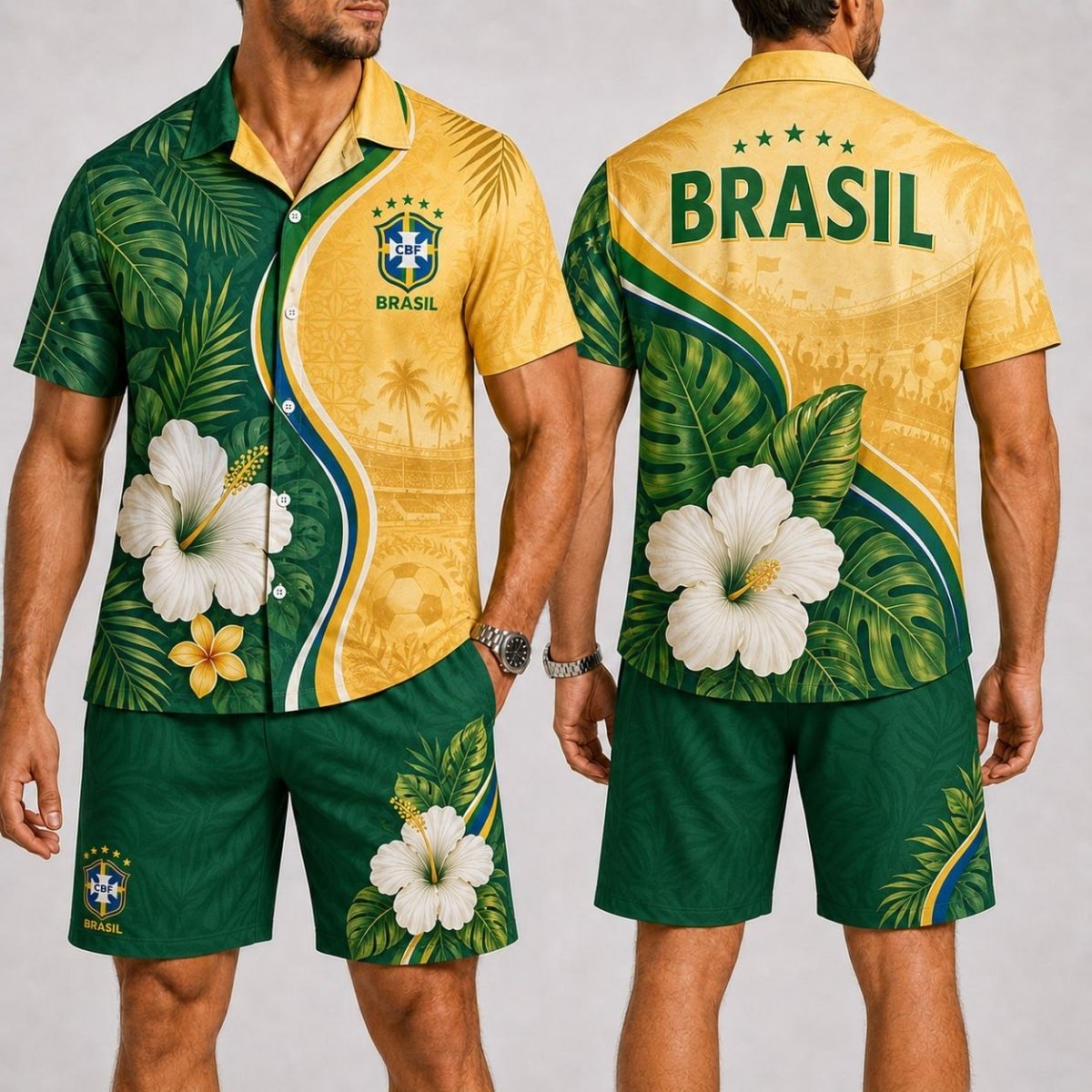 Island Wave Brazil Hawaii Shirt & Shorts Set – World Cup 2026