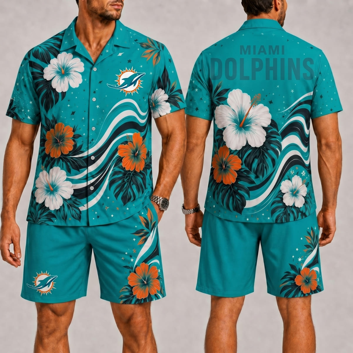 Miami Dolphins Aloha Blitz Hawaii Shirt & Shorts Set – NFL Fan Outfit