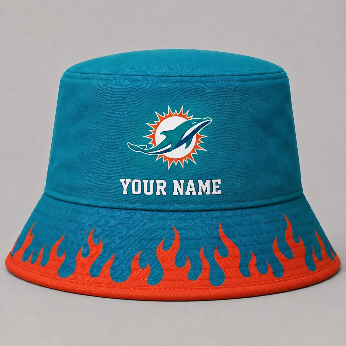 Personalized Miami Dolphins Flame Brim Bucket Hat – Custom Name | NFL Fan Outfit