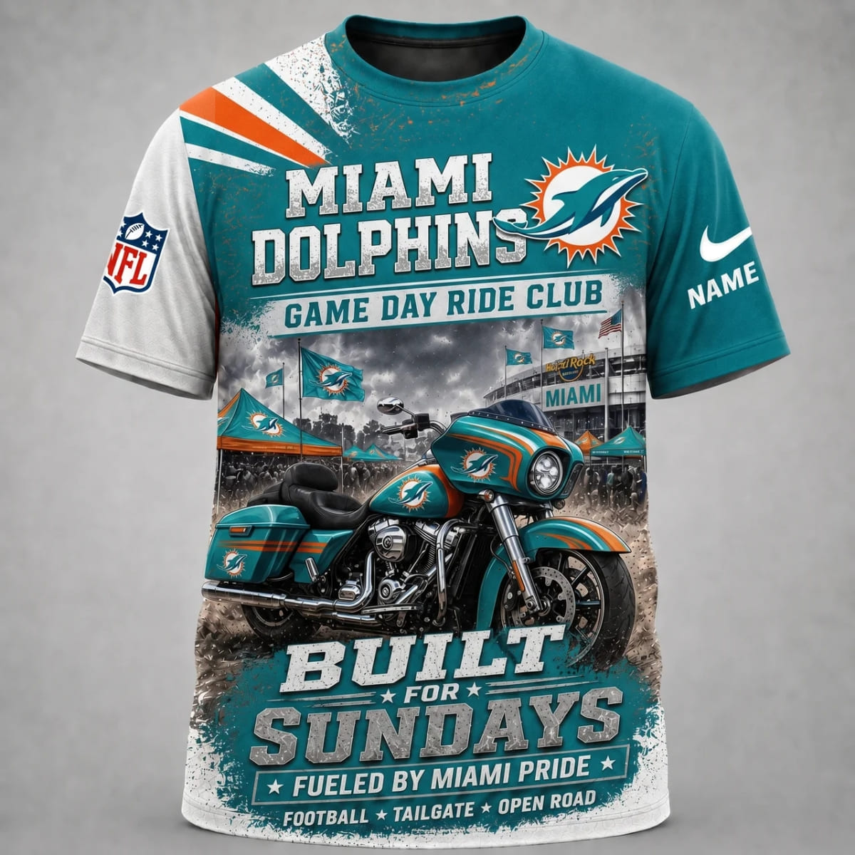 Personalized Miami Dolphins Game Day Ride Club Unisex T-Shirt – Custom Name | NFL Fan Outfit