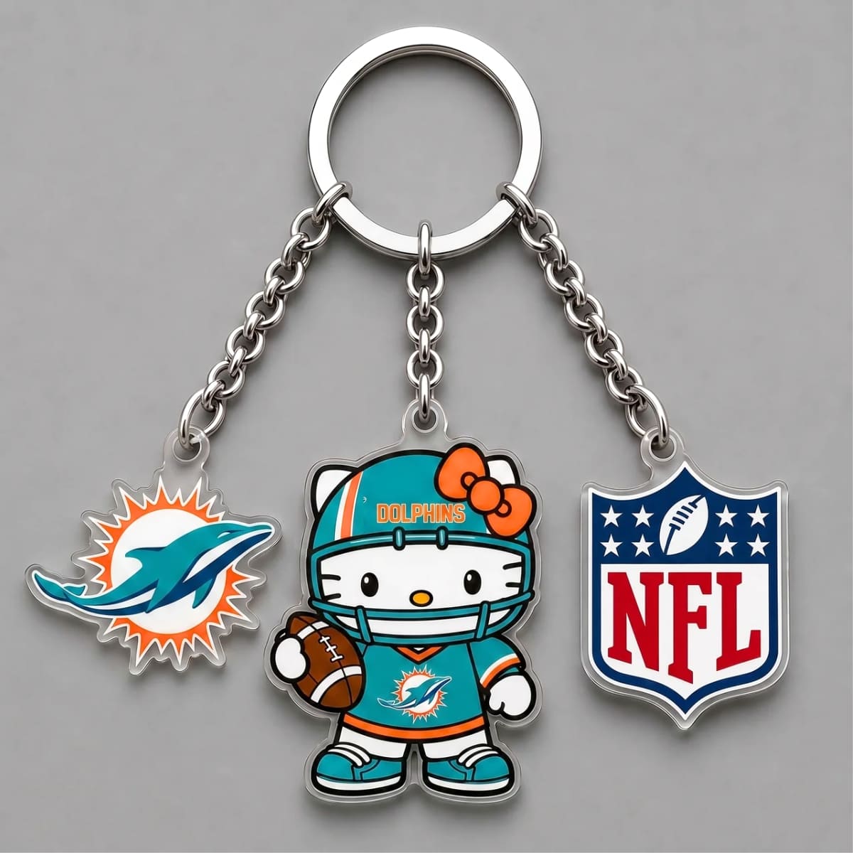 Miami Dolphins x Hello Kitty Triple Charm Keychain | NFL Fan Gift