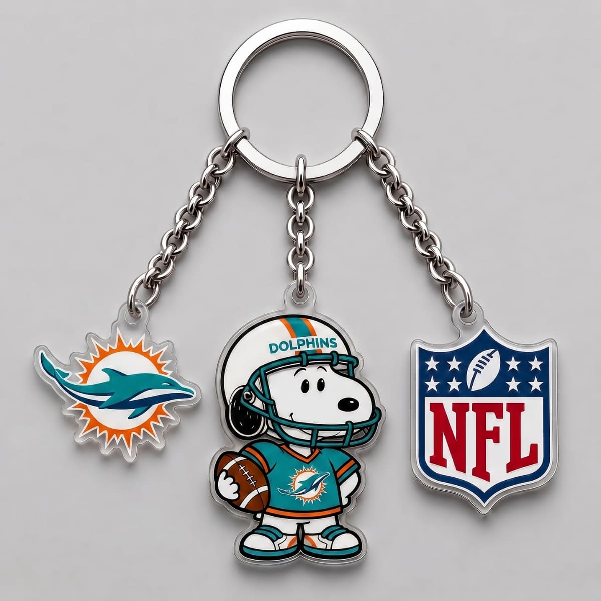Miami Dolphins x Snoopy Triple Charm Keychain | NFL Fan Gift