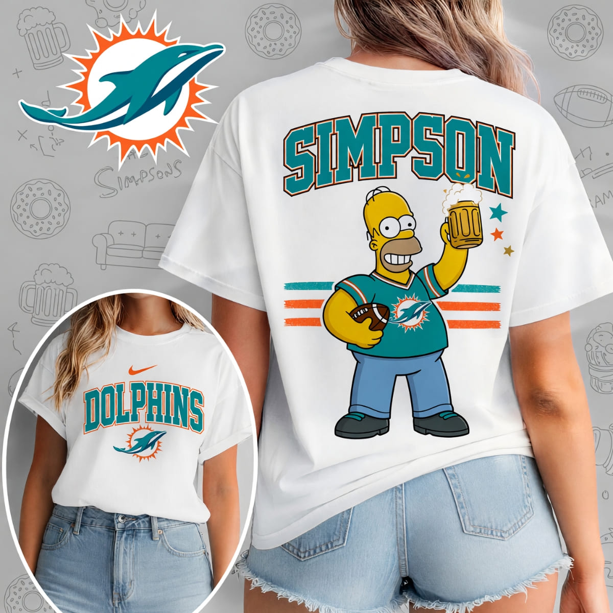 Miami Dolphins x The Simpsons Football Game Day Unisex T-Shirt – NFL Fan Outfit