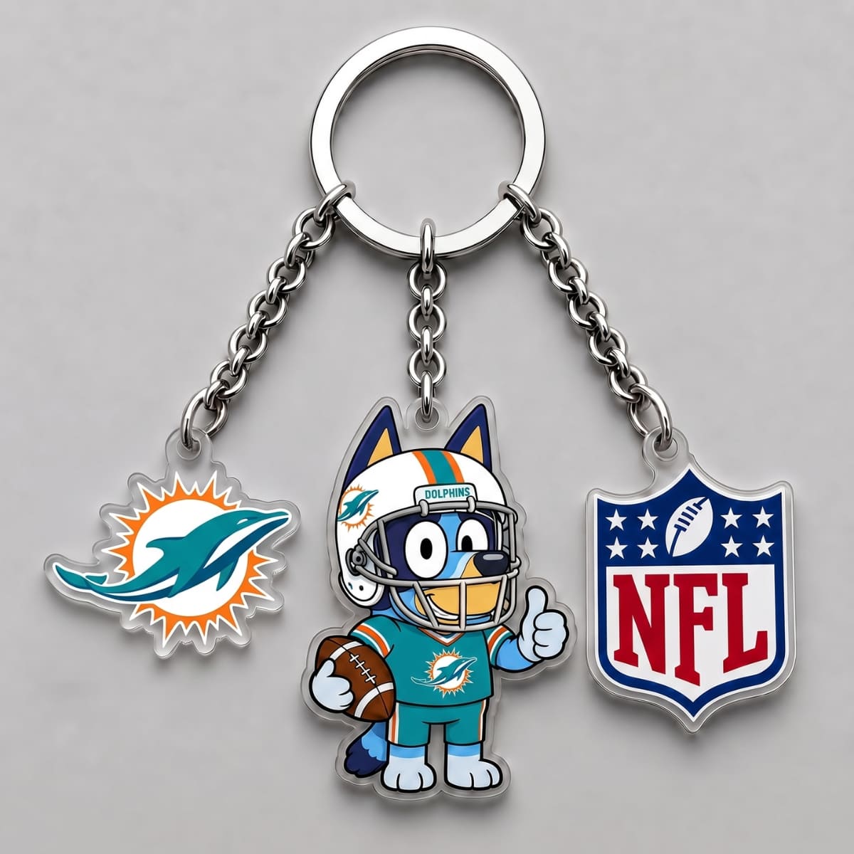 Miami Dolphins x Bluey Triple Charm Keychain | NFL Fan Gift