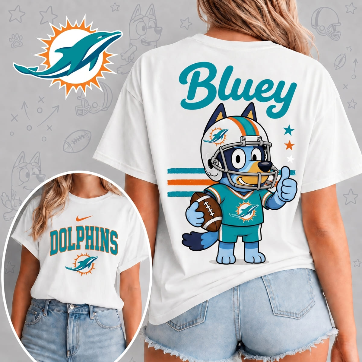 Miami Dolphins x Bluey Football Game Day Unisex T-Shirt – NFL Fan Outfit