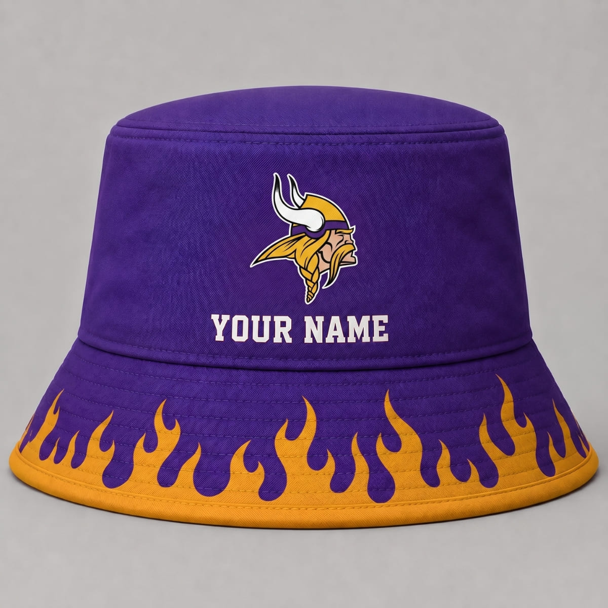 Personalized Minnesota Vikings Flame Brim Bucket Hat – Custom Name | NFL Fan Outfit